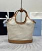 Prada Linen Blend And Leather Mini-buckle Bag 1BE074 Cream 4