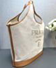 Prada Large Linen Blend And Leather Tote Bag 1BG472 Cream 3