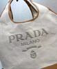 Prada Large Linen Blend And Leather Tote Bag 1BG472 Cream 7