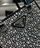 Prada Small crystal-studded satin tote bag 1BA331 Black 7