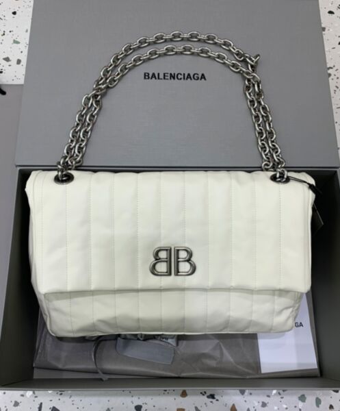 Balenciaga Monaco Medium Chain Bag Quilted Cream 2