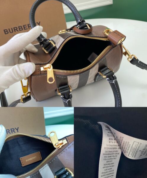 Burberry Check And Leather Mini Bowling Bag 10