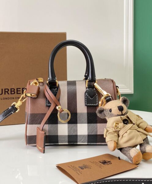 Burberry Check And Leather Mini Bowling Bag 2