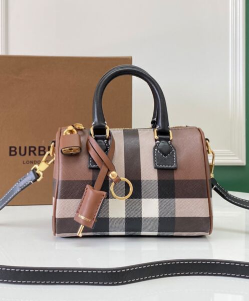 Burberry Check And Leather Mini Bowling Bag 3