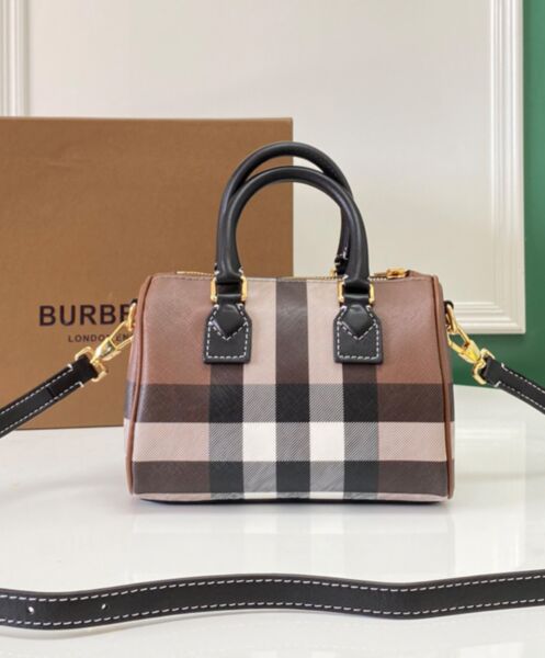Burberry Check And Leather Mini Bowling Bag 6