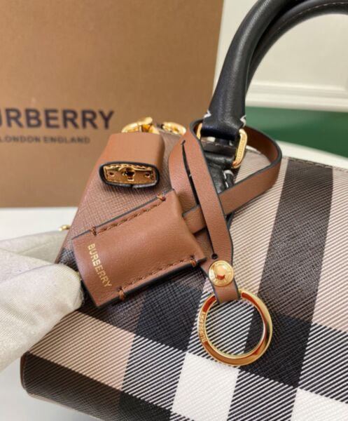 Burberry Check And Leather Mini Bowling Bag 8