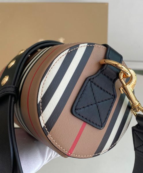 Burberry The Icon Stripe E-canvas and Leather Barrel Bag Apricot