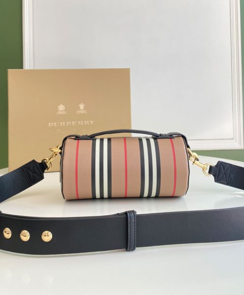 Burberry The Icon Stripe E-canvas and Leather Barrel Bag Apricot