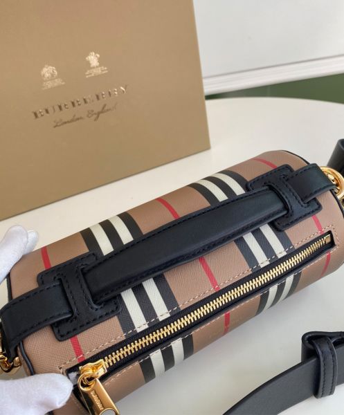 Burberry The Icon Stripe E-canvas and Leather Barrel Bag Apricot