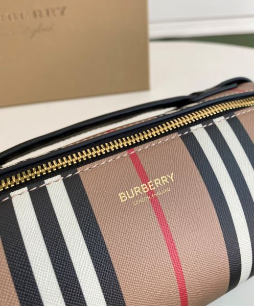 Burberry The Icon Stripe E-canvas and Leather Barrel Bag Apricot