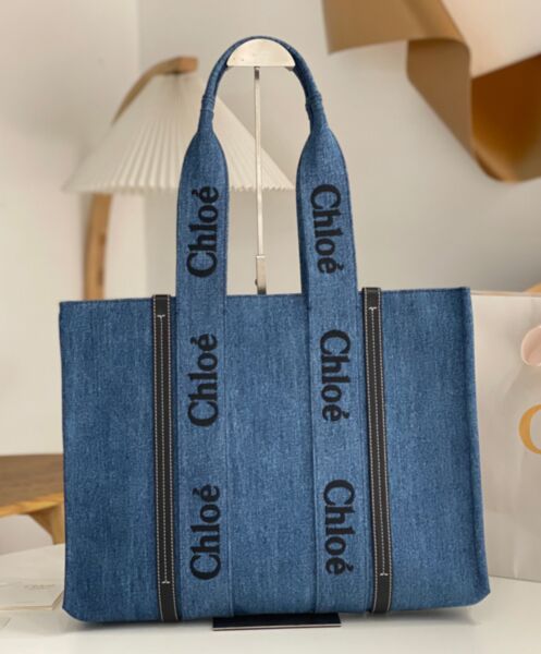 Chloe Large Woody Tote Bag Blue 2