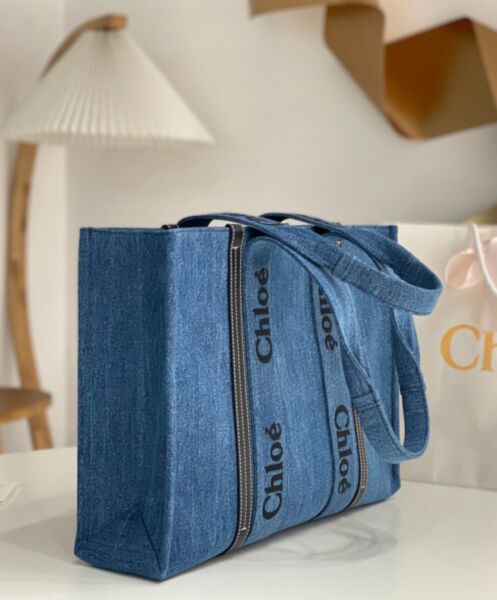 Chloe Large Woody Tote Bag Blue 3