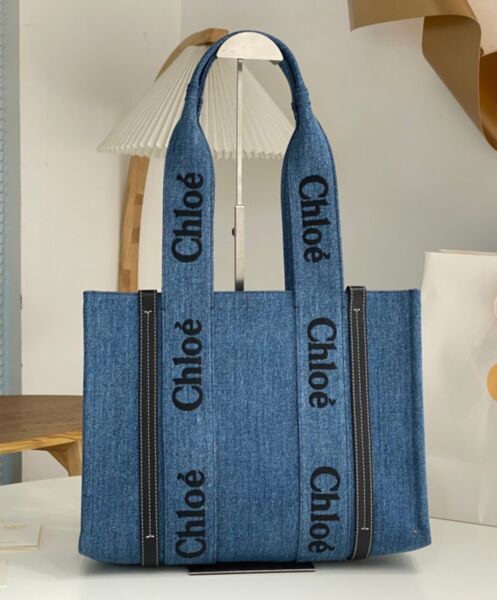 Chloe Medium Woody Tote Bag Blue 2