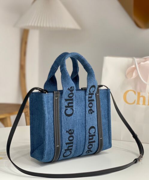 Chloe Small Woody Tote Bag Blue 3