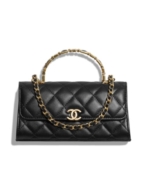 Chanel Flap Phone Holder With Chain AP2946 Black