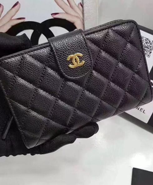 Chanel Caviar Quilted Zip Pocket Wallet Black