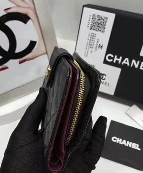 Chanel Caviar Quilted Zip Pocket Wallet Black