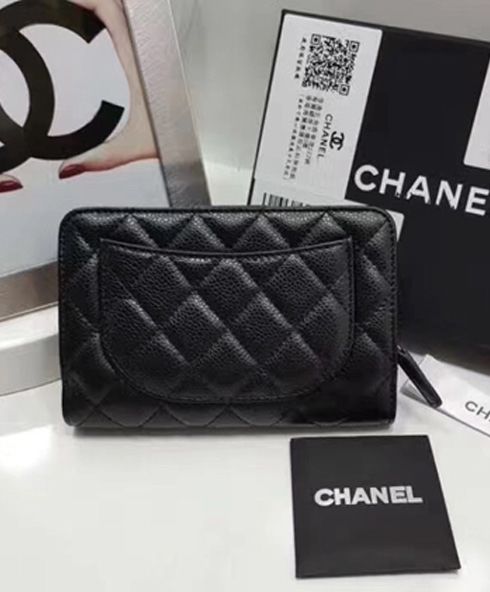 Chanel Caviar Quilted Zip Pocket Wallet Black