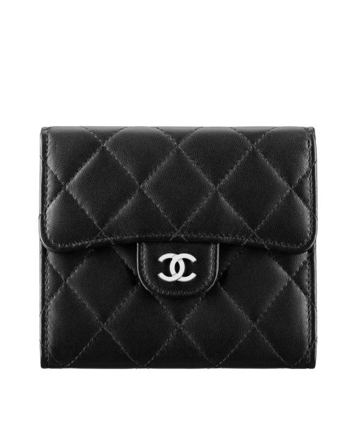 Chanel Lambskin Compact Flap Wallet Black