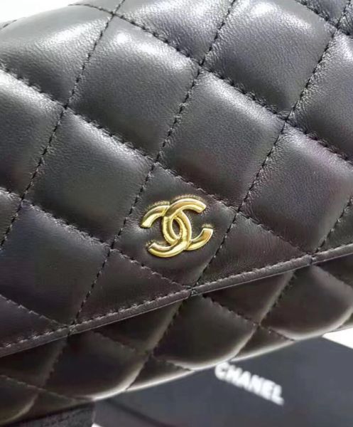 Chanel Rectangle Quilted Wallet in Lambskin Black