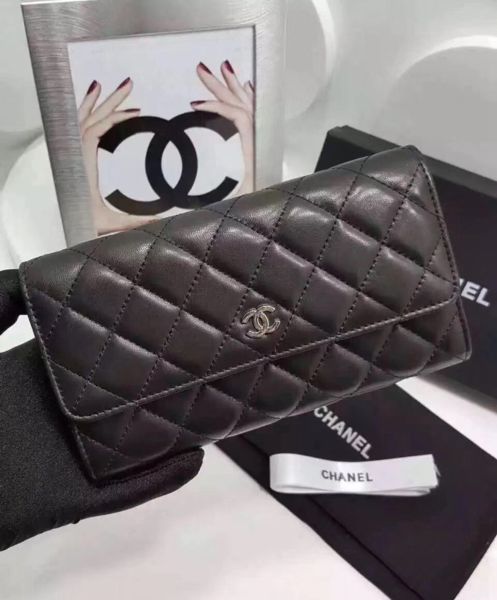 Chanel Rectangle Quilted Wallet in Lambskin Black