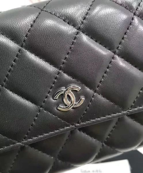 Chanel Rectangle Quilted Wallet in Lambskin Black