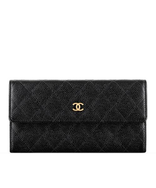 Chanel Quilted Flap Wallet in Caviar Black