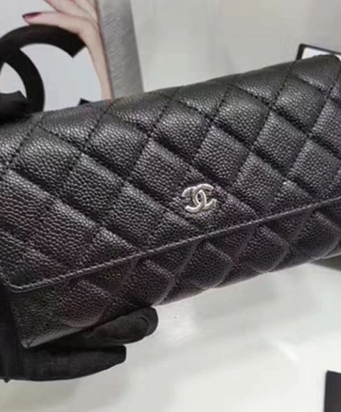 Chanel Quilted Flap Wallet in Caviar Black