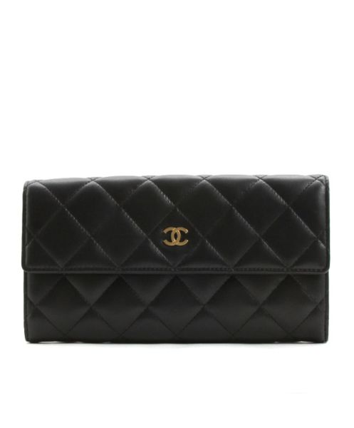 Chanel Lambskin Quilted Large Flap Wallet Black