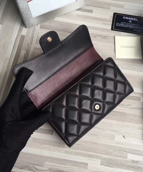 Chanel Lambskin Quilted Large Flap Wallet Black