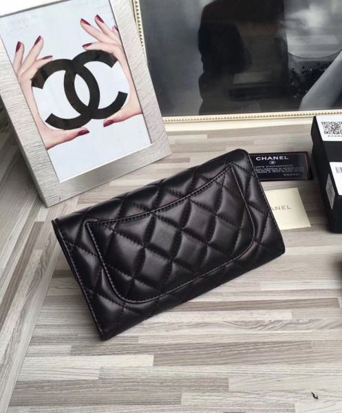 Chanel Lambskin Quilted Large Flap Wallet Black