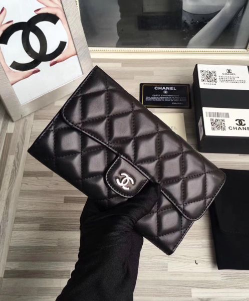 Chanel Lambskin Quilted Large Flap Wallet Black