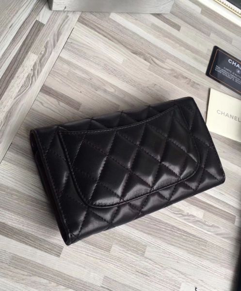 Chanel Lambskin Quilted Large Flap Wallet Black