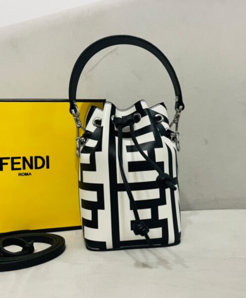 Fendi Mon Tresor Two-tone Printed Leather Fendi Roma Capsule Mini-bag 8BS010 Black 2