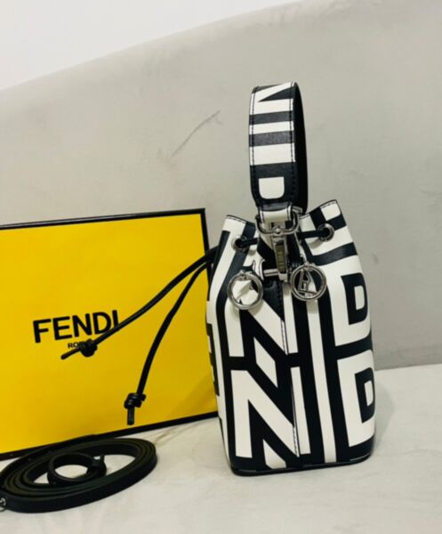 Fendi Mon Tresor Two-tone Printed Leather Fendi Roma Capsule Mini-bag 8BS010 Black 4