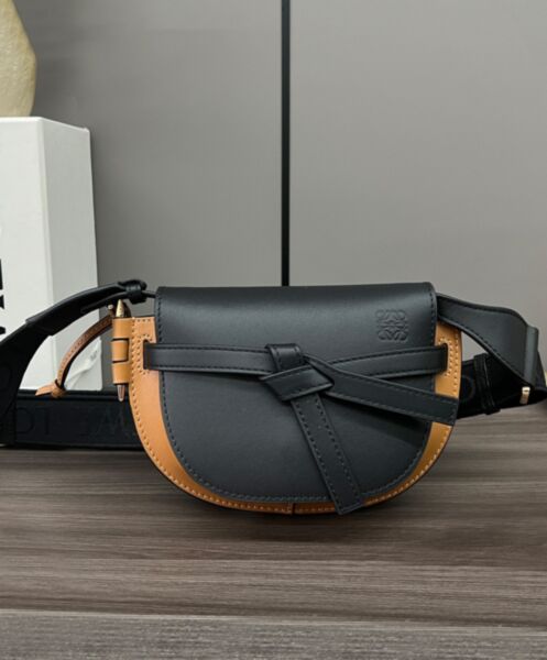 Loewe Mini Gate Dual Bag In Soft Calfskin And Jacquard Black 2