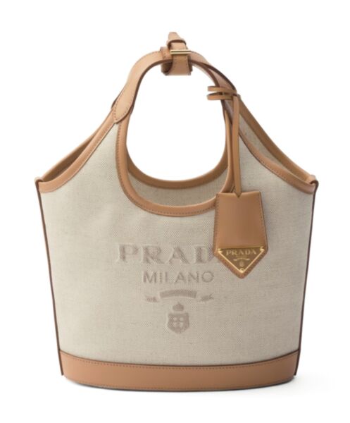 Prada Linen Blend And Leather Mini-buckle Bag 1BE074 Cream