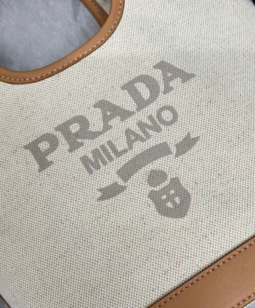 Prada Linen Blend And Leather Mini-buckle Bag 1BE074 Cream 6