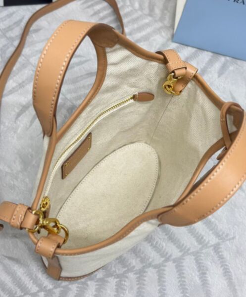 Prada Linen Blend And Leather Mini-buckle Bag 1BE074 Cream 8