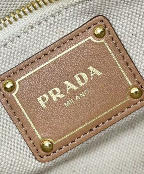 Prada Linen Blend And Leather Mini-buckle Bag 1BE074 Cream 9