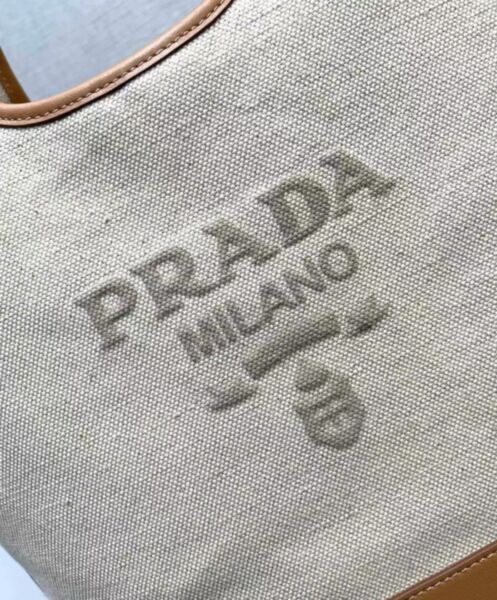 Prada Medium Linen Blend And Leather Tote Bag 1BG471 Cream 6