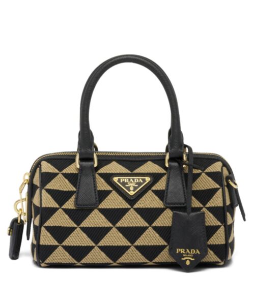 Prada Symbole Embroidered Jacquard Fabric Top-handle Bag 