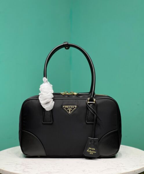 Prada Re-Edition 1978 Medium Re-Nylon And Saffiano Leather Two-handle Bag 1BB115 Black 2