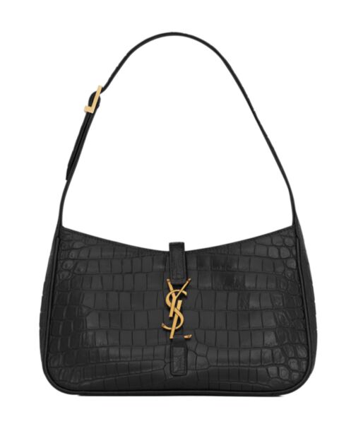 Saint Laurent Le 5 A 7 In Crocodile-Embossed Shiny Leather Black