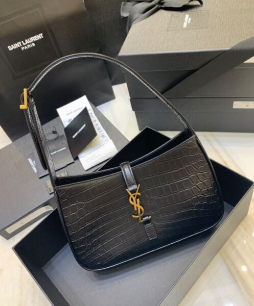 Saint Laurent Le 5 A 7 In Crocodile-Embossed Shiny Leather Black 2