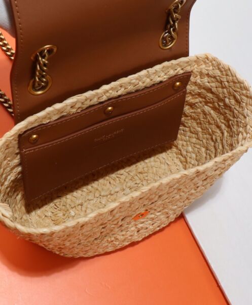 Saint Laurent Mini Manon In Raffia And Aged Vegetable-Tanned Leather Coffee 10