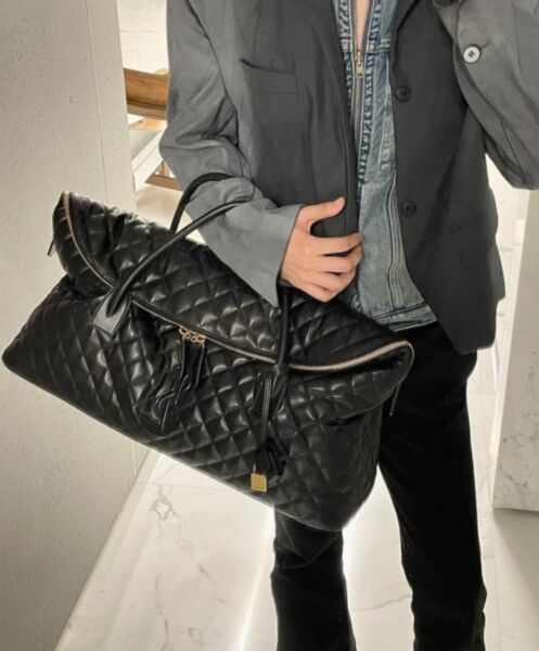 Saint Laurent Es Giant Travel Bag In Quilted Leather Black 6