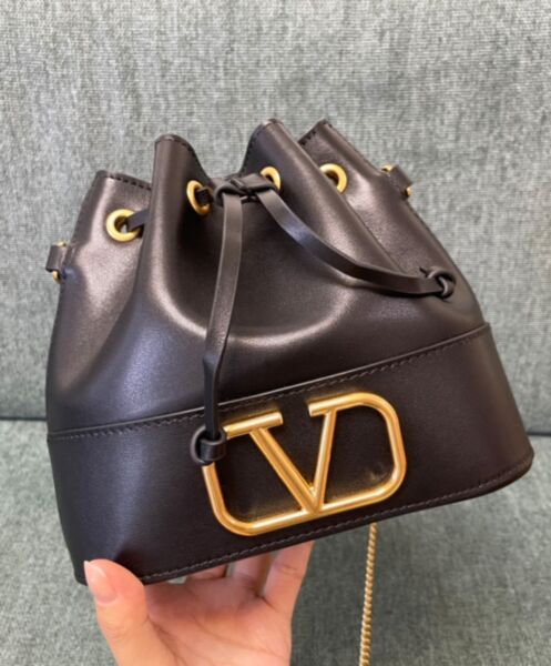 Valentino Mini Bucket Bag In Nappa With Vlogo Signature Chain 