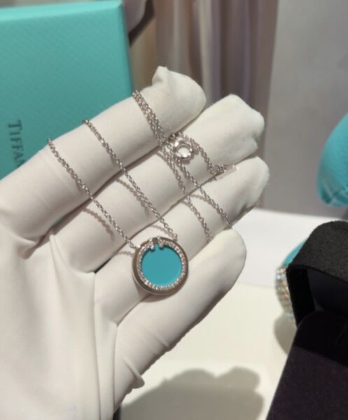 Tiffany Women's Diamond And Turquoise Circle Pendant Blue 3