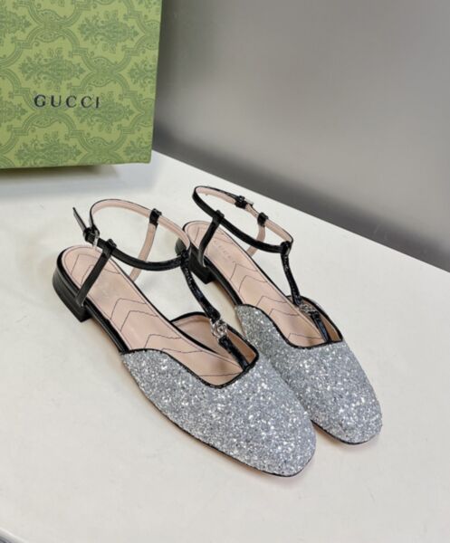 Gucci Women's Double G Ballet Flat 754138 Silver 3